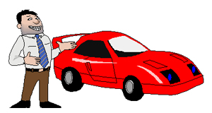 Cartoon: Unshaven car seller with red sports car